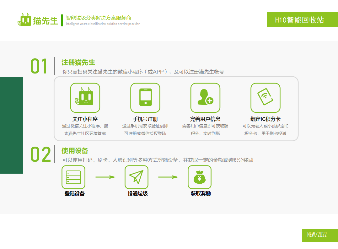 貓先生智能再生資源回收站，廢舊物資回收站，智能再生資源回收箱使用流程，社區(qū)垃圾分類站生產(chǎn)廠家