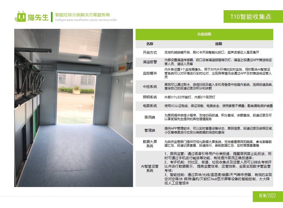 貓先生智能垃圾分類房，定時定點垃圾收集站 ，垃圾房功能說明